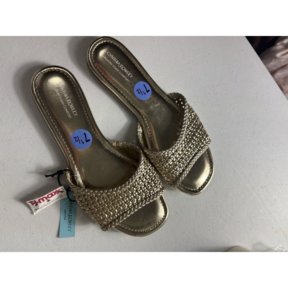 Cynthia Rowley Journey Gold Metallic Woven Slide Sandals Women's 7.5  Memory